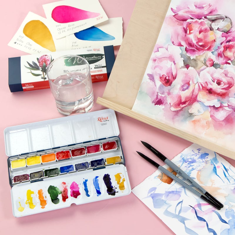 Rosa Gallery مجموعة طلاء الألوان المائية من روزا جاليري، لوحة ألوان نباتية فريدة كاملة، علبة معدنية 2.5 مل، ألوان مائية احترافية فائقة الدقة (14 مقلاة كاملة) - Image 4